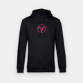 Hoodie negro de myRacket con logo rosa: vista frontal
