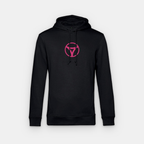 Hoodie negro de myRacket con logo rosa: vista frontal