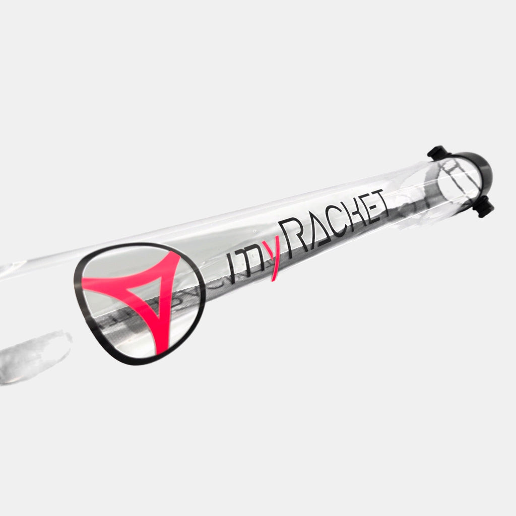 Ballsammelröhre von myRacket mit Logo – liegend, Detail Verschluss