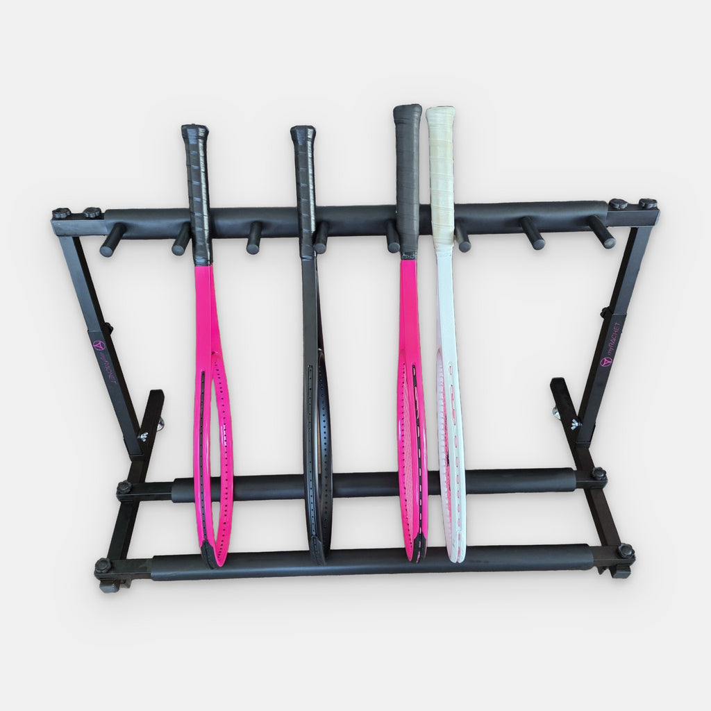 Présentoir à raquettes myRacket – vue d'ensemble pour tennis, padel et badminton
