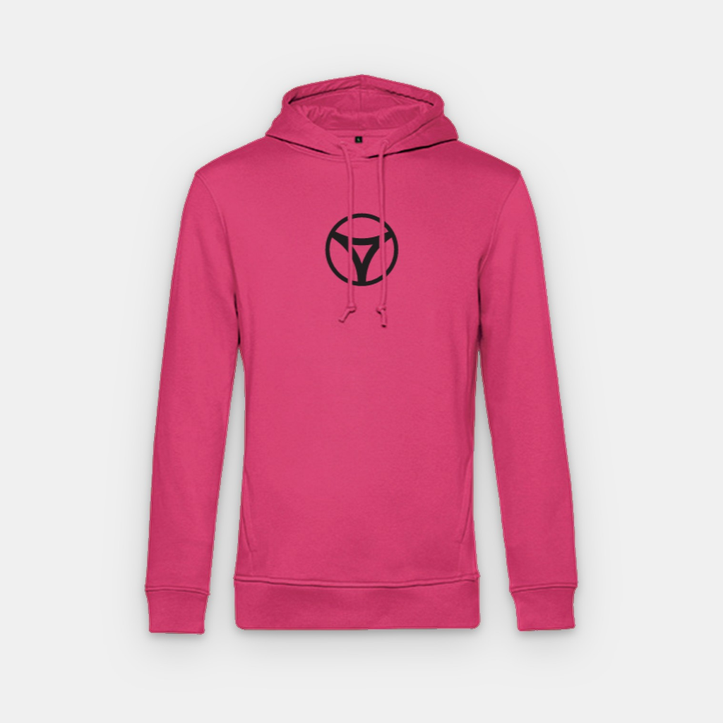Hoodie rosa de myRacket con logo negro: vista frontal