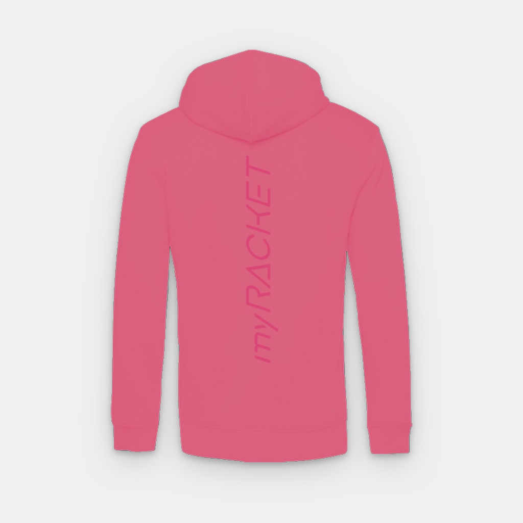 Hoodie rosa de myRacket: vista trasera con texto